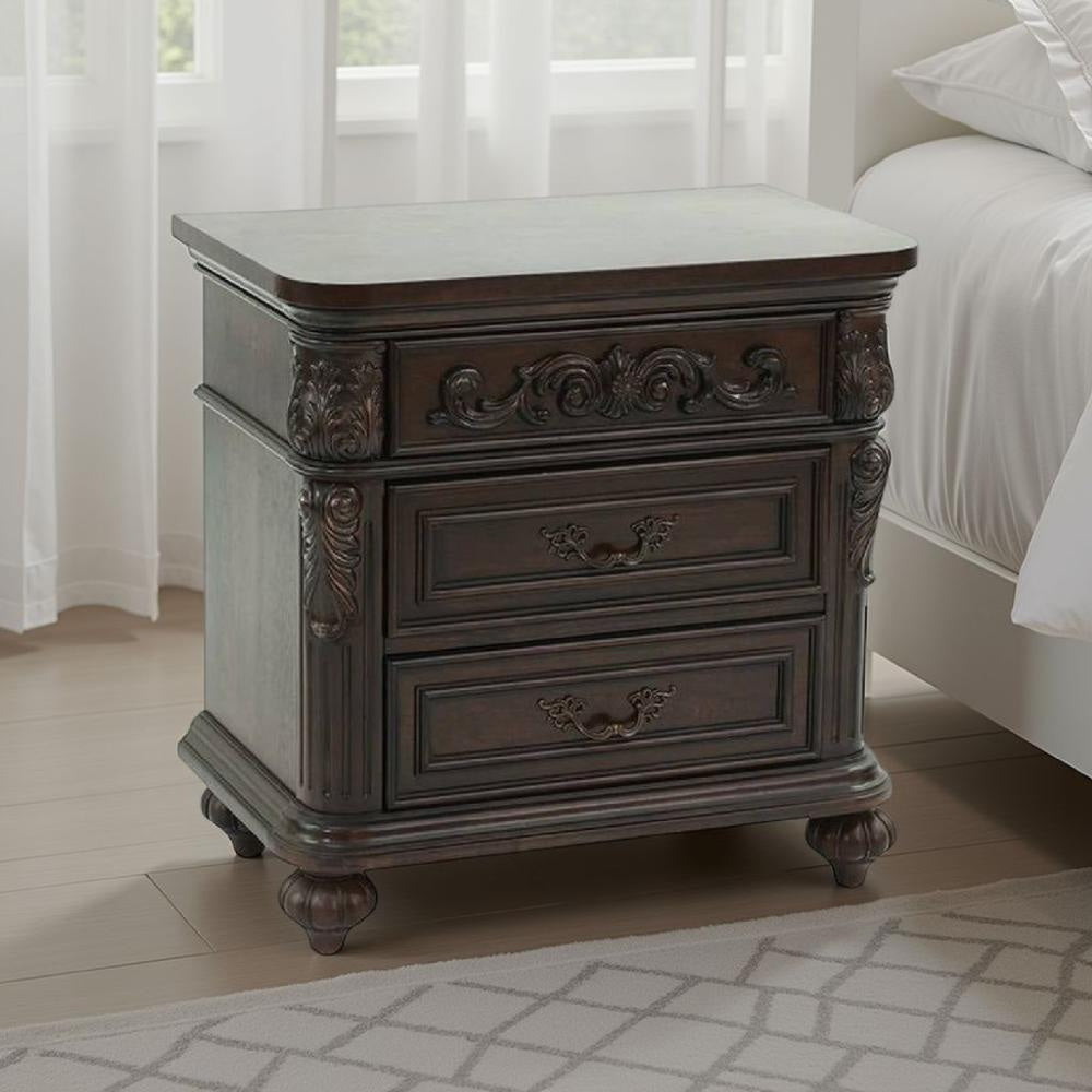 Logan Nightstand | 30" | 3 Drawer | Engraved Front | Brown