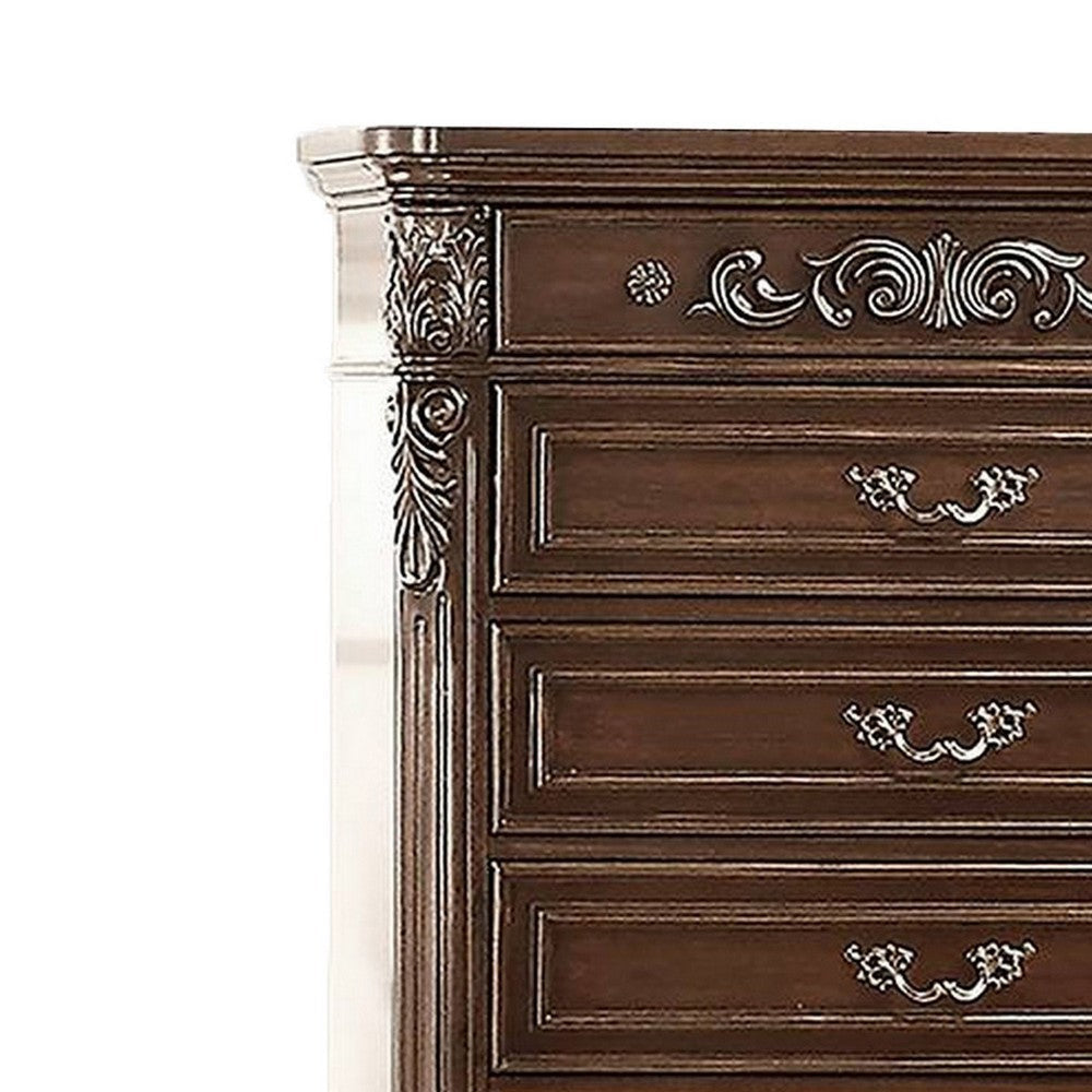 53 Inches 6 Drawer Engraved Wooden Chest Brown By Casagear Home BM232131