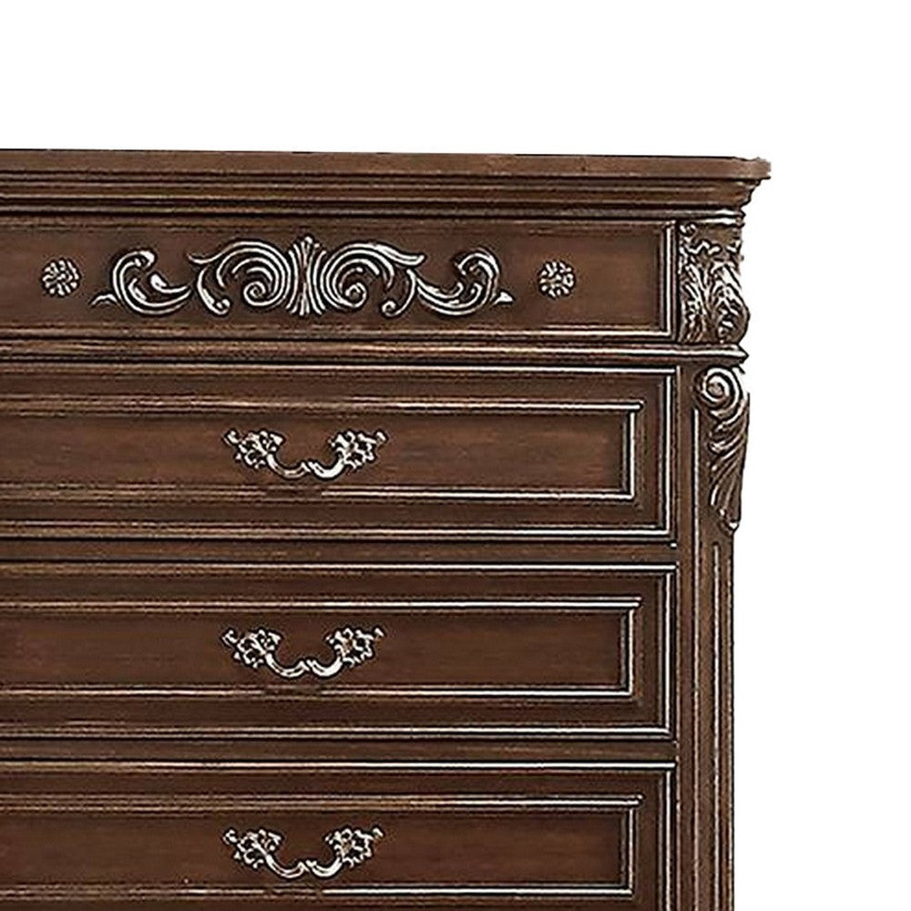 53 Inches 6 Drawer Engraved Wooden Chest Brown By Casagear Home BM232131