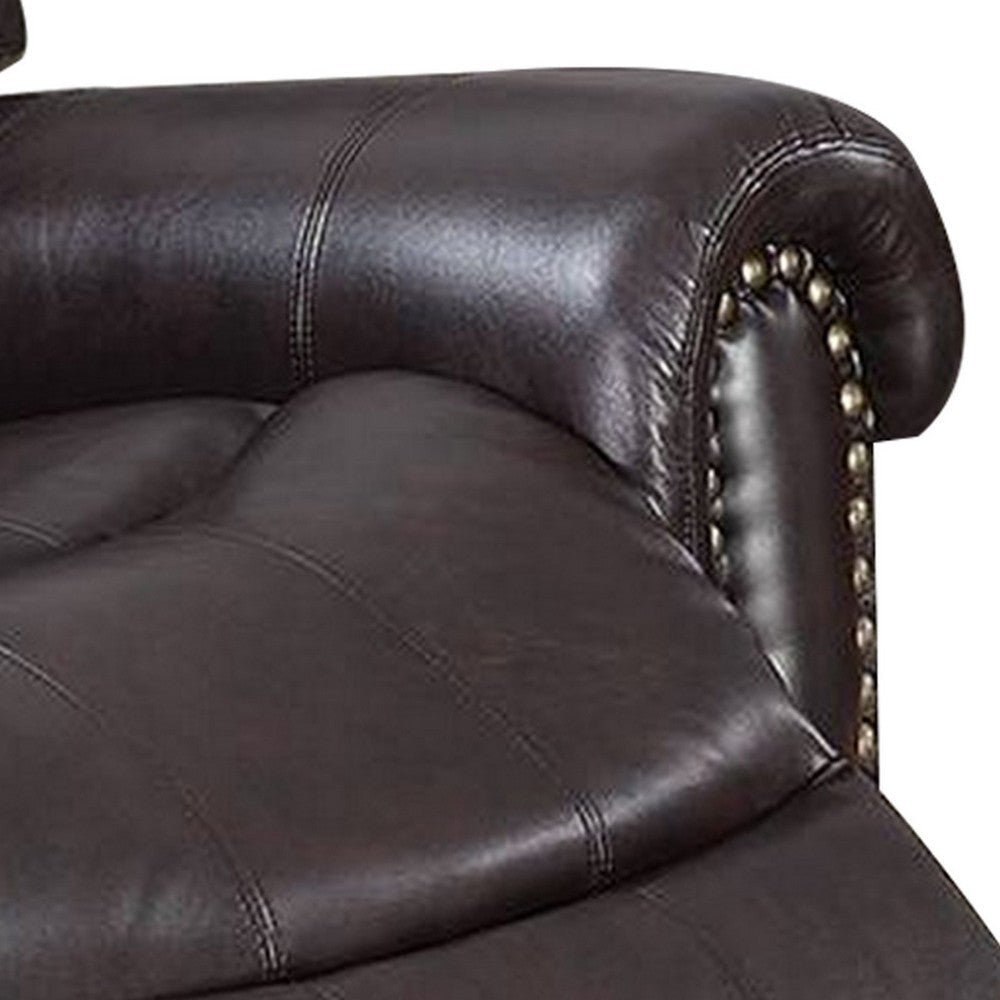 Nailhead Trim Leatherette Power Recliner Brown