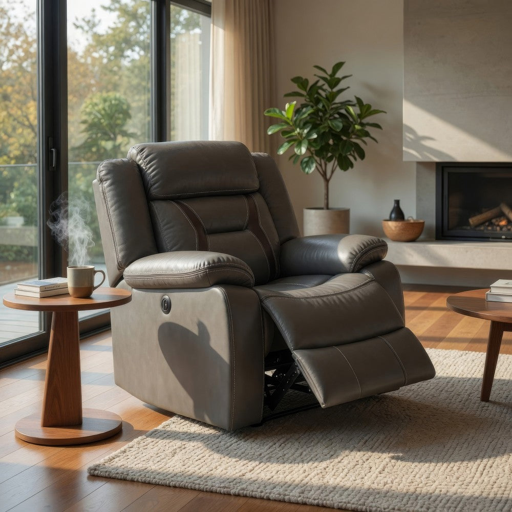 Leatherette Power Glider Recliner with USB Dock, Gray
