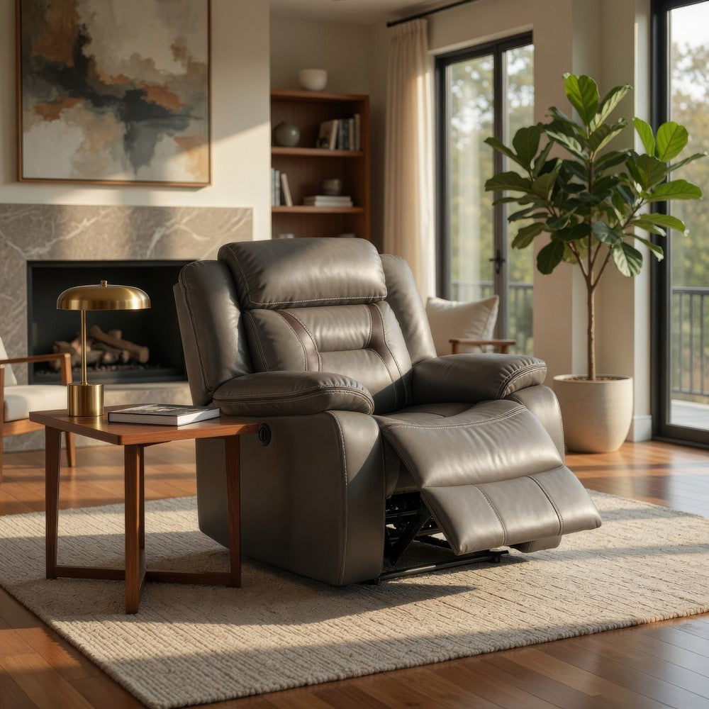 Leatherette Power Glider Recliner with USB Dock, Gray