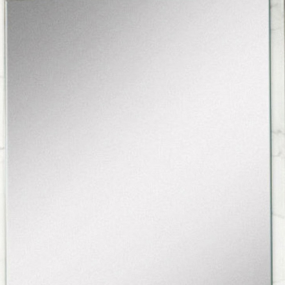 Vertical Faux Marble Framed Wall Mirror, White and Silver By Casagear Home