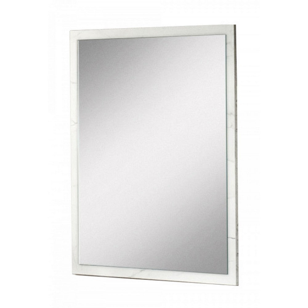 Vertical Faux Marble Framed Wall Mirror, White and Silver By Casagear Home