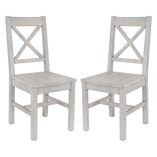 Wooden Dining Chair with X Shape Open Backrest, Gray, Set of 2