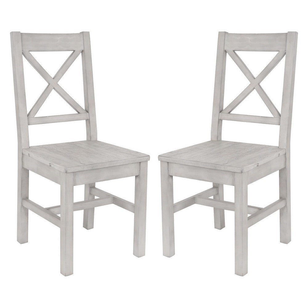 Wooden Dining Chair with X Shape Open Backrest, Gray, Set of 2