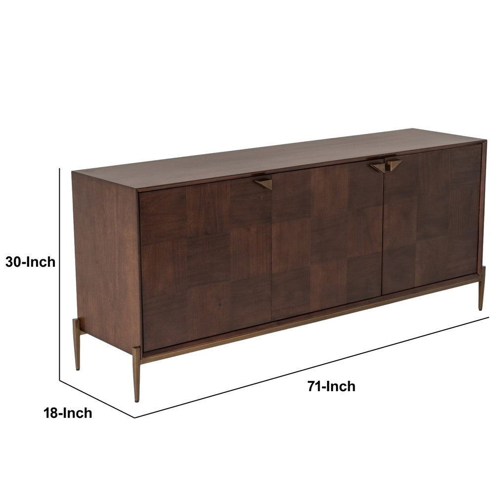 3 Door Wooden Buffet with Brass Handle and Feet Brown By Casagear Home BM232225