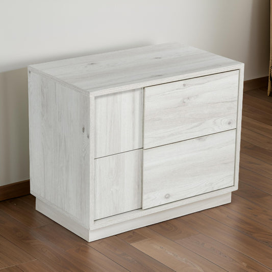 Wooden Nightstand with 2 Self Closing Drawers, White By Casagear Home