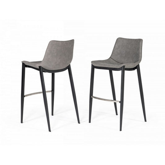 Counter Leatherette Barstool with Angled Tapered Legs, Set of 2, Gray By Casagear Home