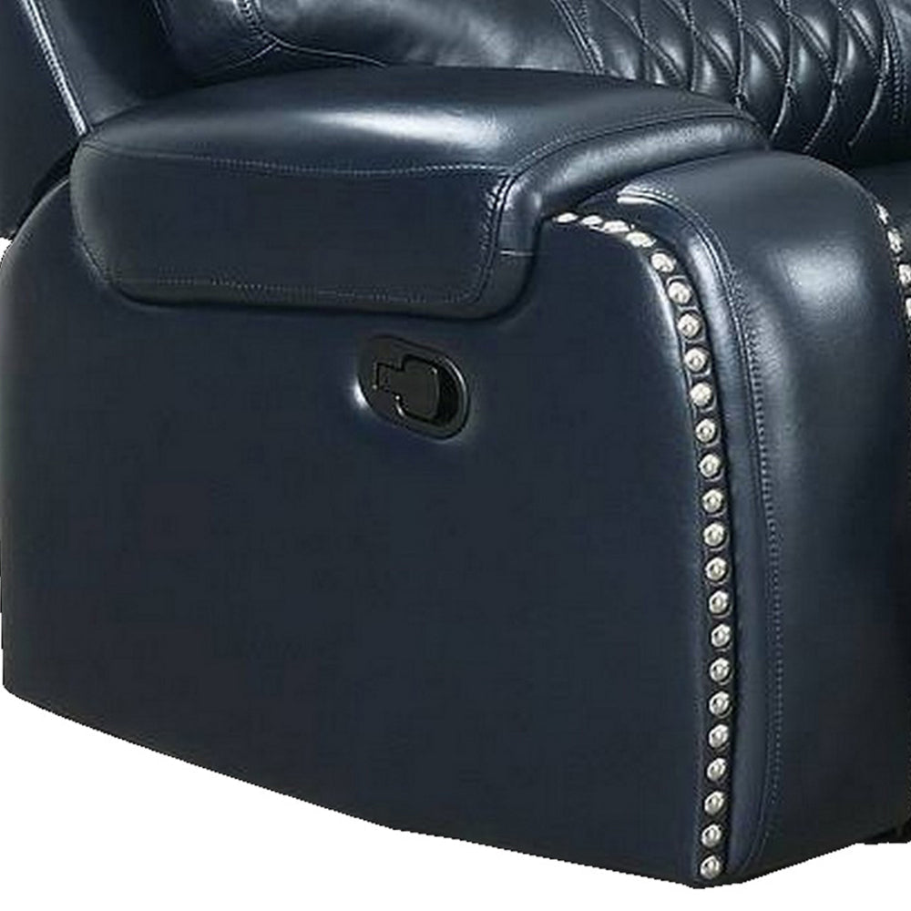 Diamond Tufted Leatherette Manual Recliner Navy Blue By Casagear Home BM232355