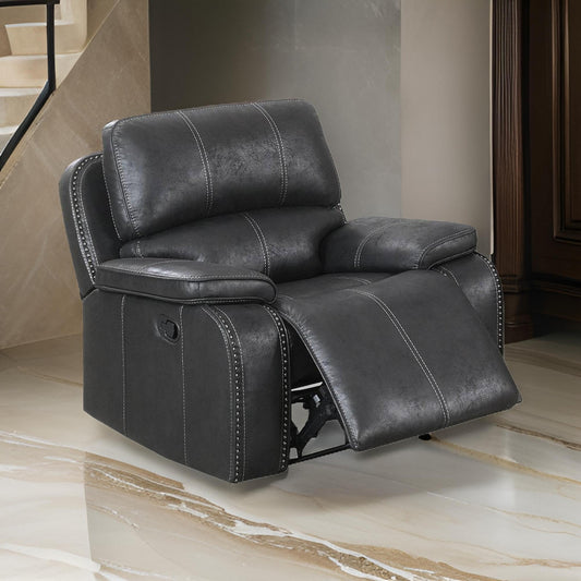 Leatherette Manual Recliner with Stitched Details, Black By Casagear Home