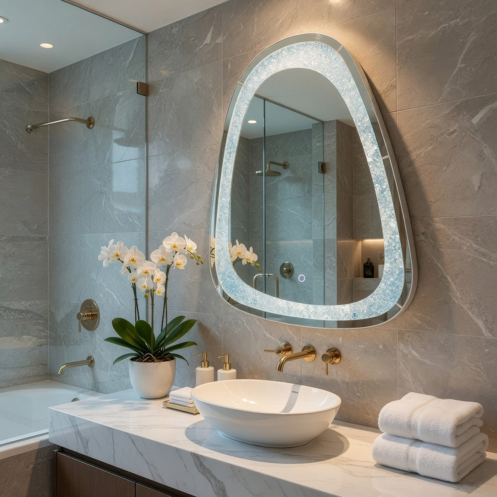 Kai Wall Mirror | Irregular Beveled | Touch LED | Silver