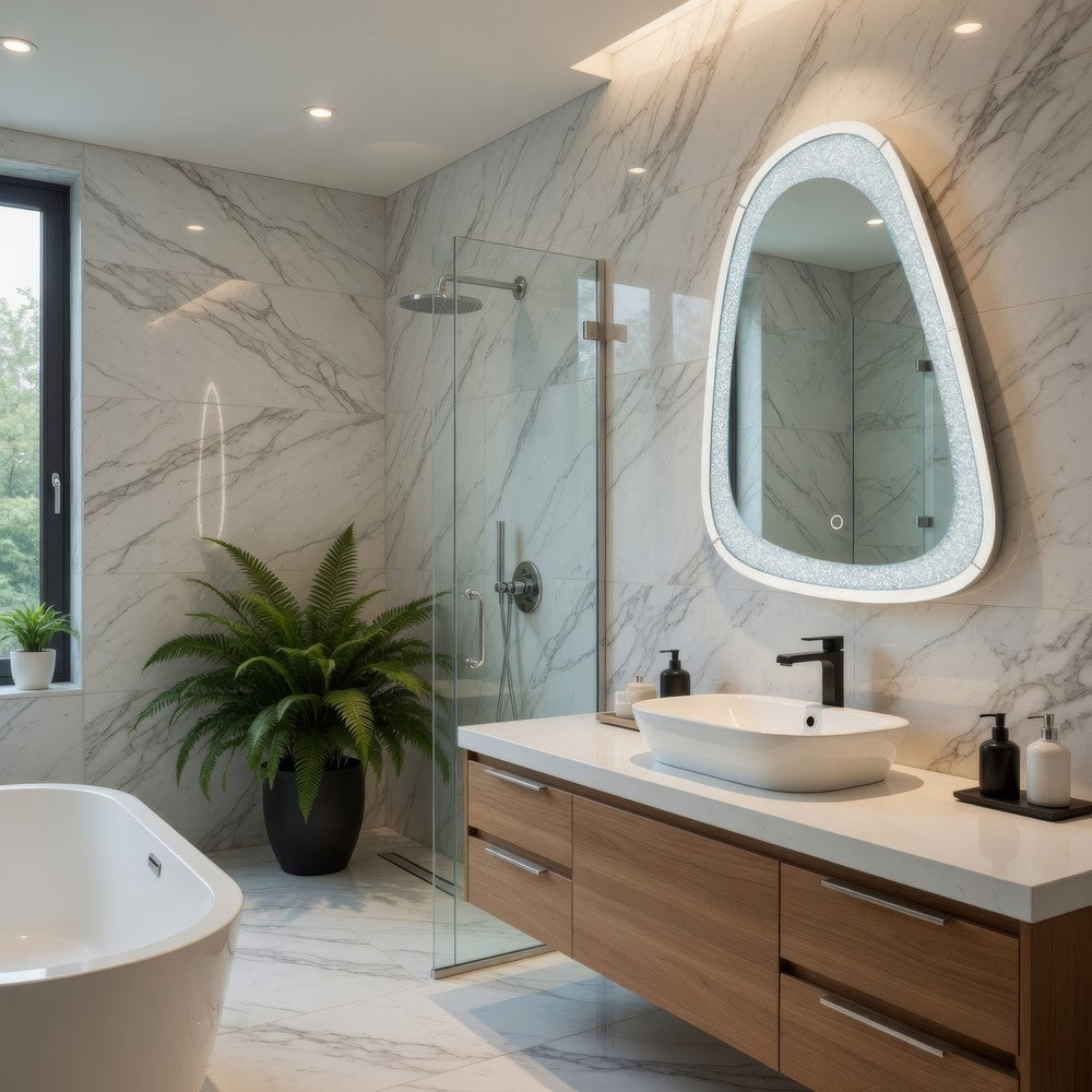 Kai Wall Mirror | Irregular Beveled | Touch LED | Silver