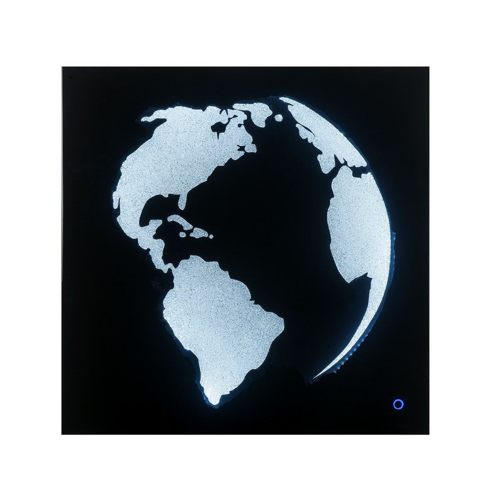 Rectangular World Wall Art with LED Black and Silver BM232520