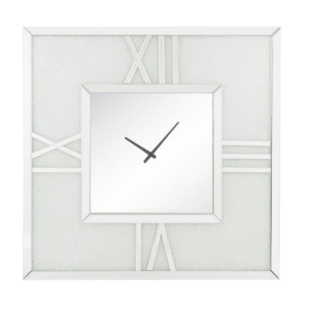 Analog Wall Clock with LED Light and Faux Gem Inlay, Silver