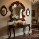 45 Inch Wooden Mirror with Scrolled Details, Brown