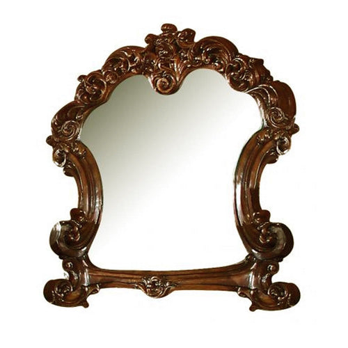 45 Inch Wooden Mirror with Scrolled Details, Brown