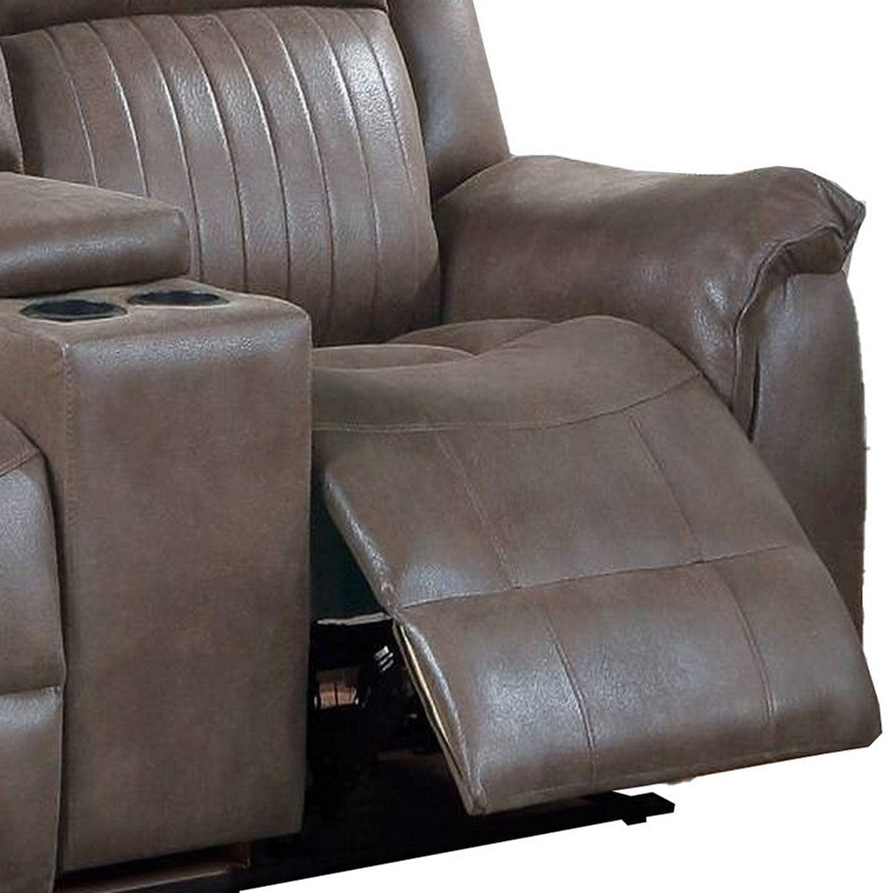 Fabric Manual Loveseat with 2 Cupholders and Console Brown By Casagear Home BM232605