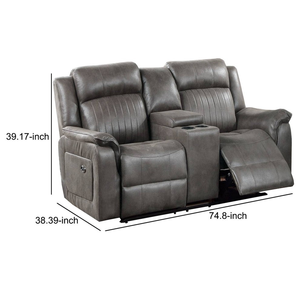 Nora Loveseat | Fabric Manual | Console | 2 Cupholders | Gray