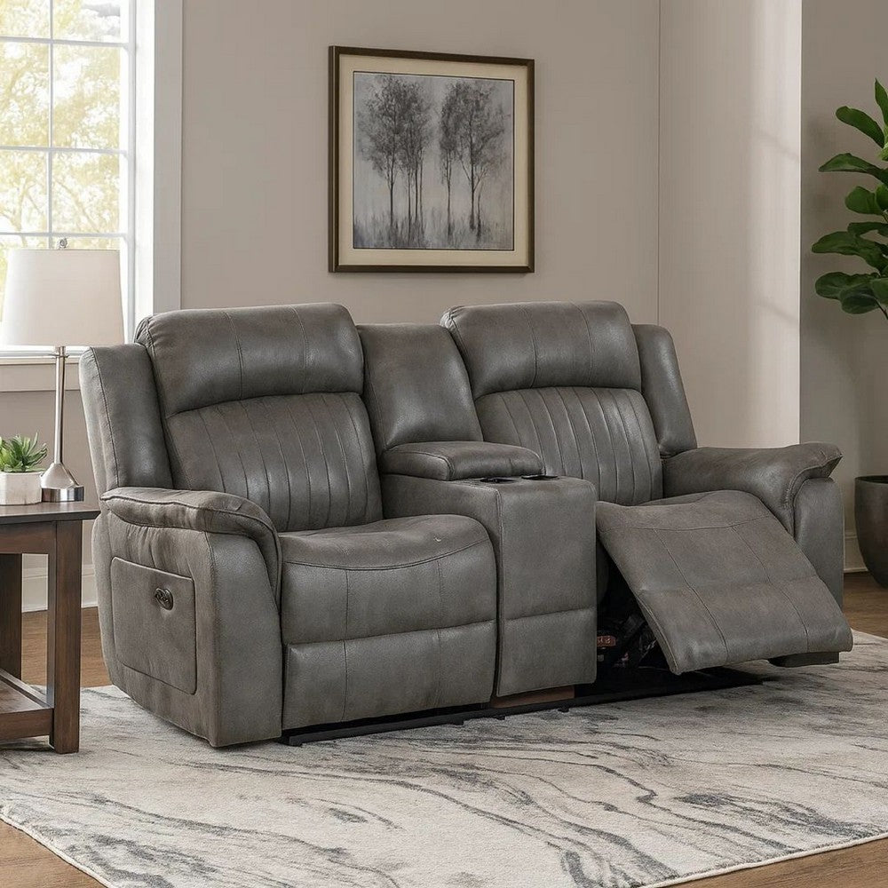 Nora Loveseat | Fabric Manual | Console | 2 Cupholders | Gray