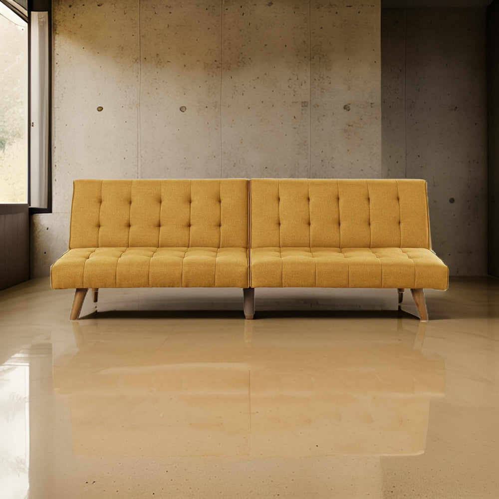 Fabric Adjustable Sofa with Tufted Details and Splayed Legs, Yellow By Casagear Home