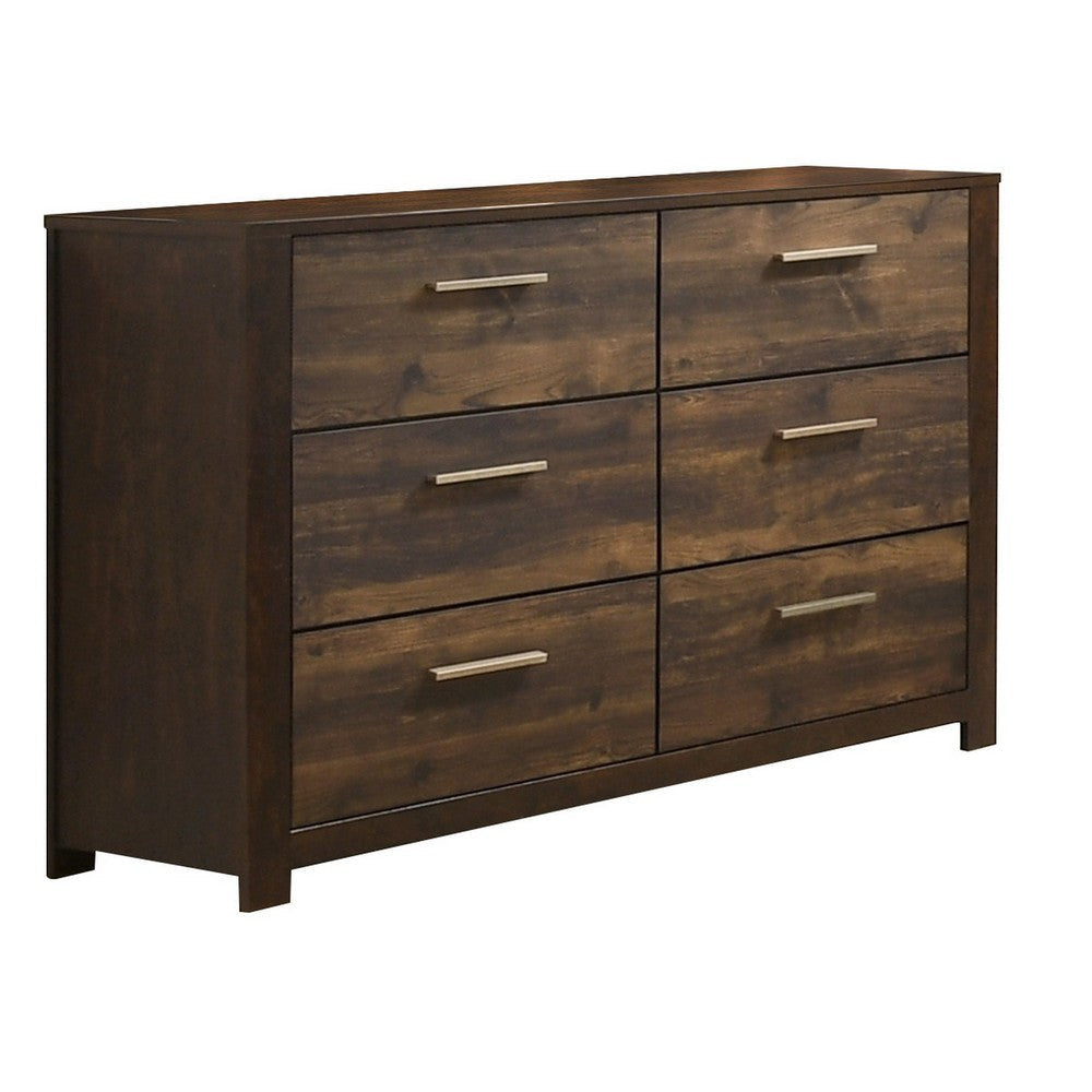 58 Inches 6 Drawer Wooden Dresser with Grains, Rustic Brown By Casagear Home