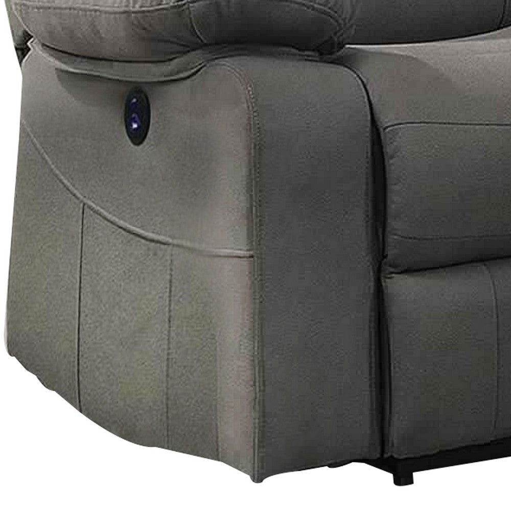 Stitched Leatherette Power Motion Loveseat with Pillow Top Arms Gray By Casagear Home BM232634