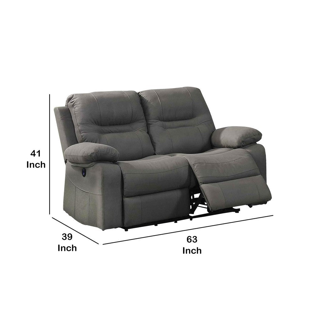 Stitched Leatherette Power Motion Loveseat with Pillow Top Arms Gray By Casagear Home BM232634