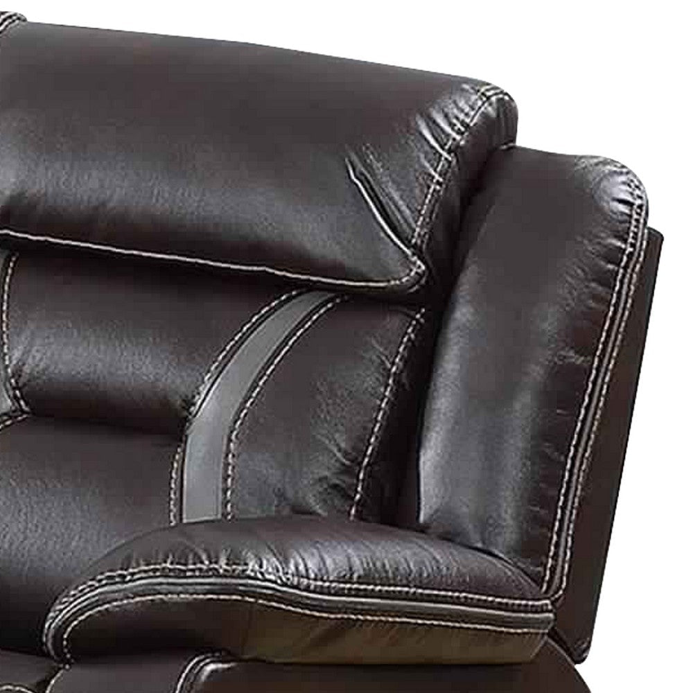 Leatherette Power Motion Sofa with Contrast Stitching Dark Brown