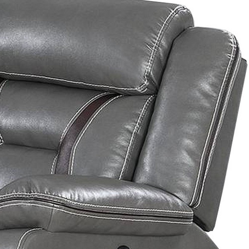 Leatherette Power Motion Sofa with Contrast Stitching Gray