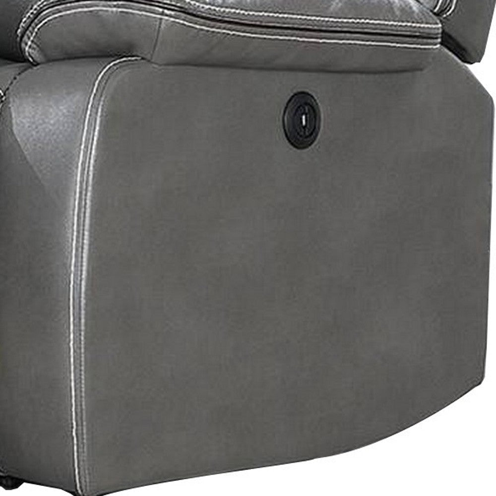 Leatherette Power Motion Sofa with Contrast Stitching Gray