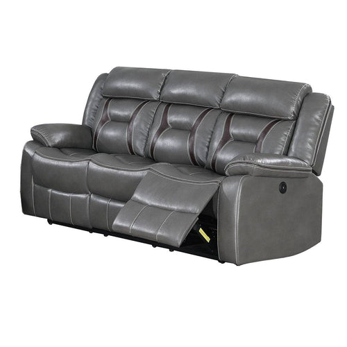 Leatherette Power Motion Sofa with Contrast Stitching, Gray