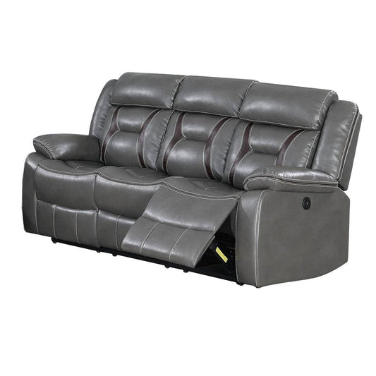 Leatherette Power Motion Sofa with Contrast Stitching, Gray