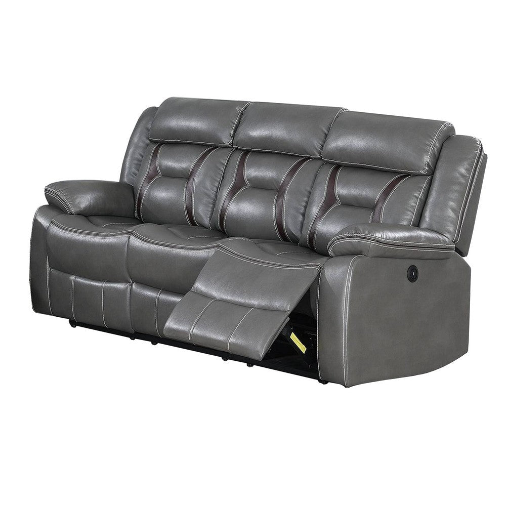 Leatherette Power Motion Sofa with Contrast Stitching, Gray