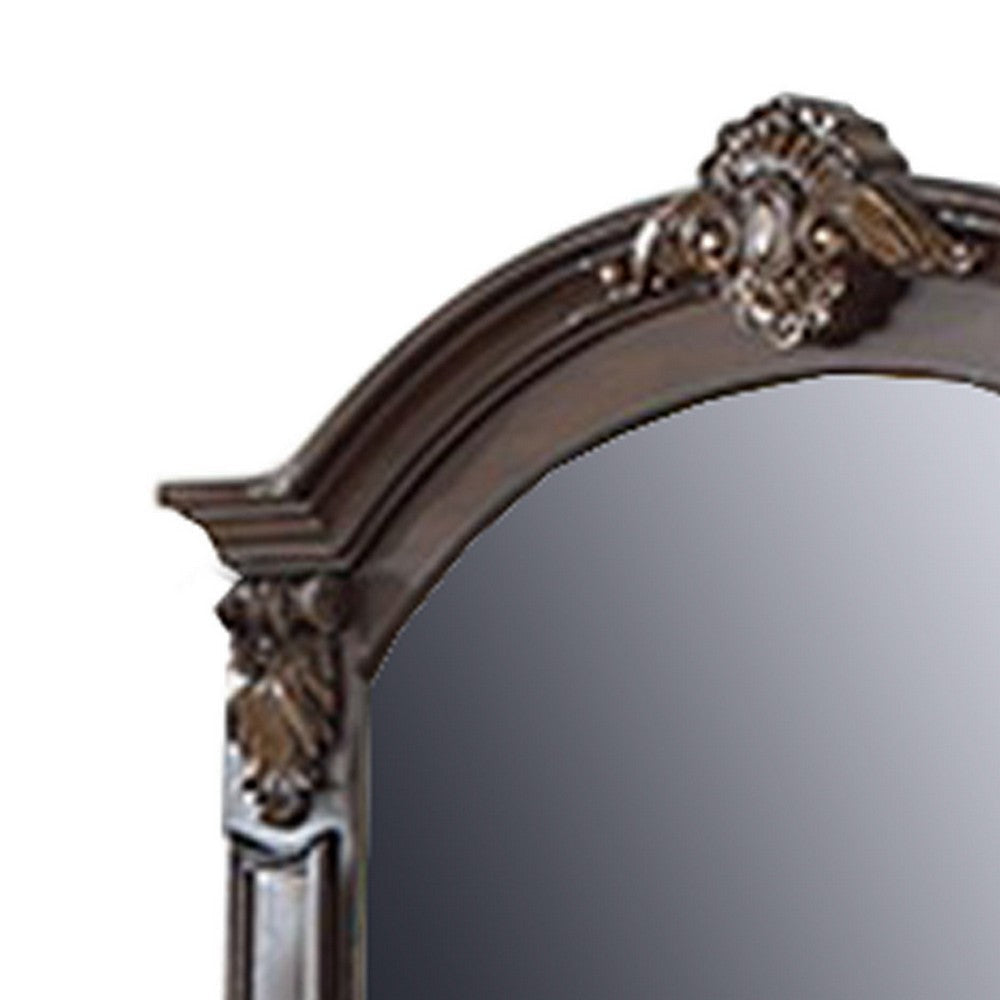 Scalloped Crown Top Wooden Frame Wall Mirror with Molded Details Brown BM232649