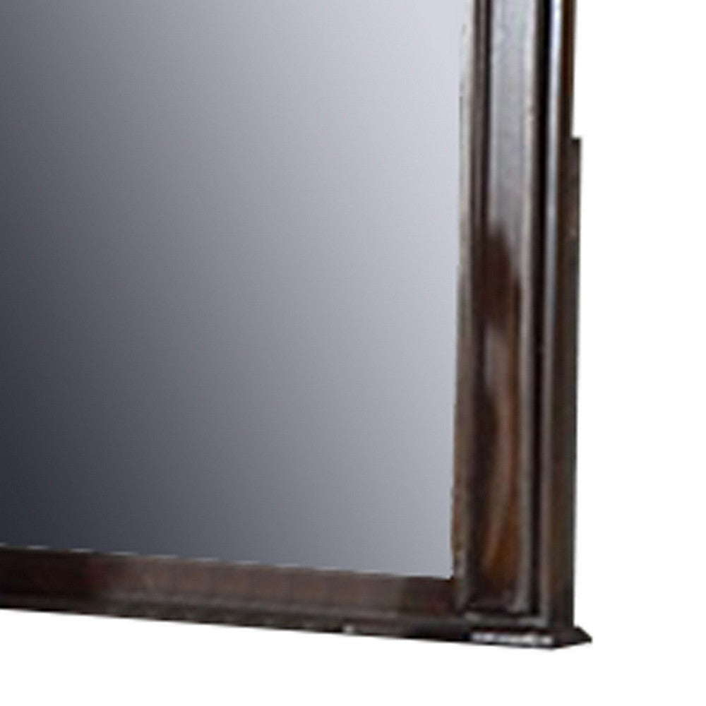 Scalloped Crown Top Wooden Frame Wall Mirror with Molded Details Brown BM232649