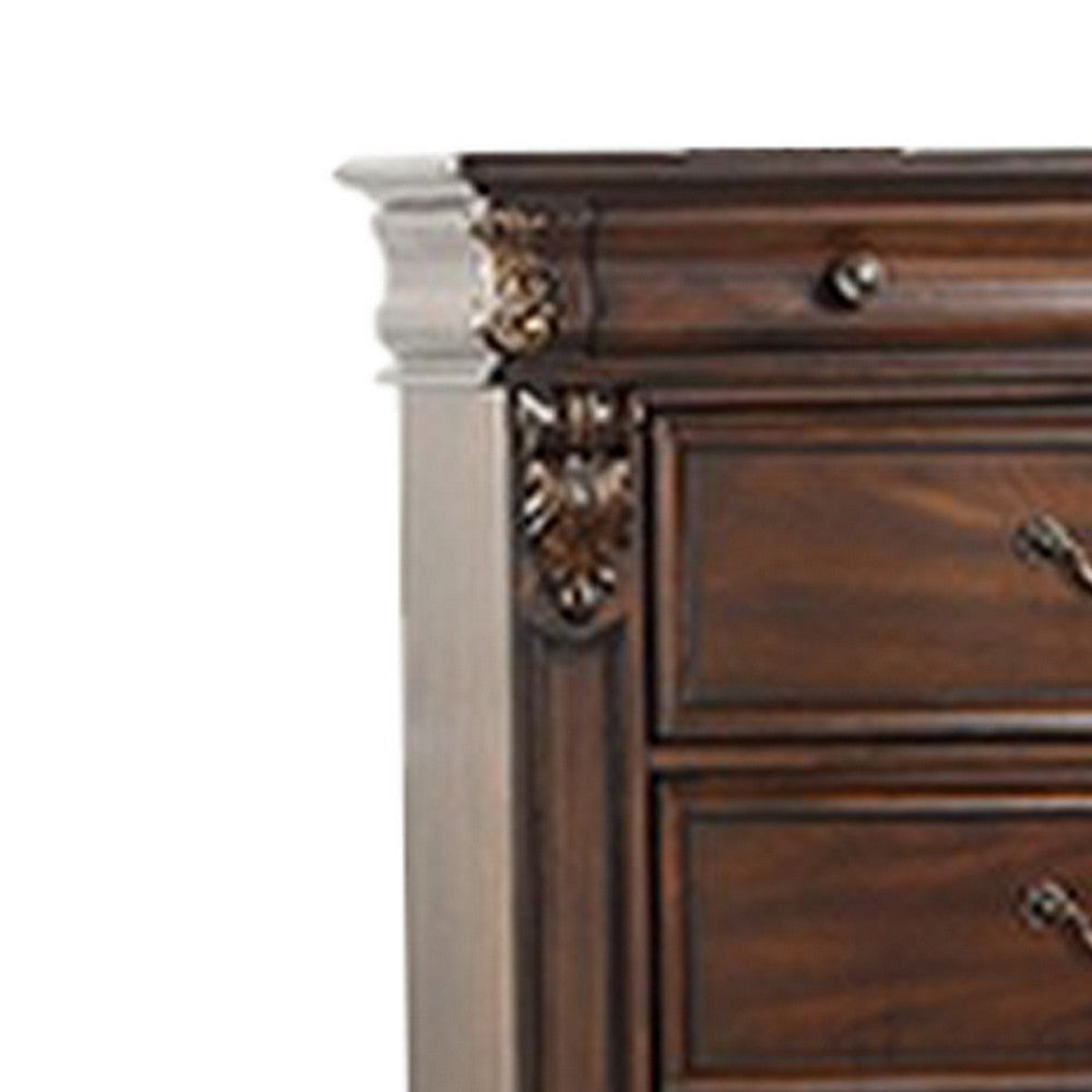 6 Drawer Wooden Chest with Molded and Carved Details Brown BM232651