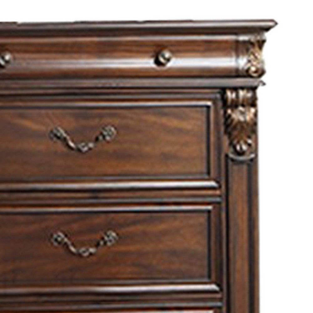 6 Drawer Wooden Chest with Molded and Carved Details Brown BM232651
