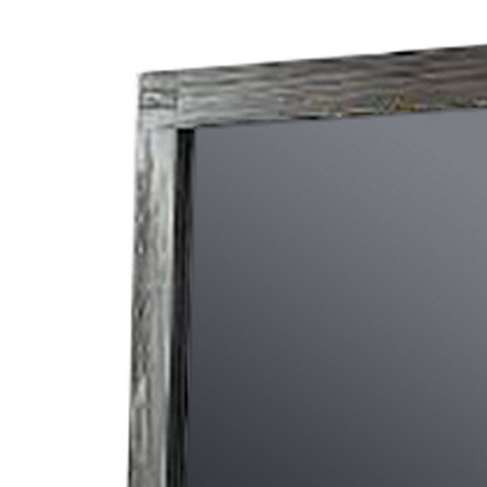 Wall Mirror with Rectangular Frame and Natural Wood Grain Details, Dark Brown