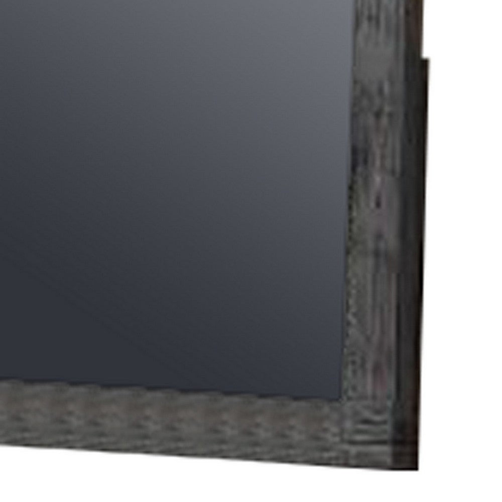 Wall Mirror with Rectangular Frame and Natural Wood Grain Details, Dark Brown