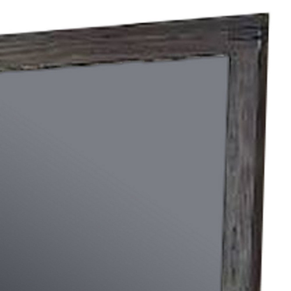 Wall Mirror with Rectangular Frame and Natural Wood Grain Details, Dark Brown