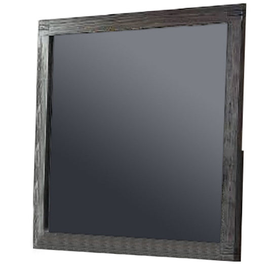 Wall Mirror with Rectangular Frame and Natural Wood Grain Details, Dark Brown