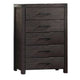 Wooden Chest with Metal Bar Handles and Five Drawers, Dark Brown