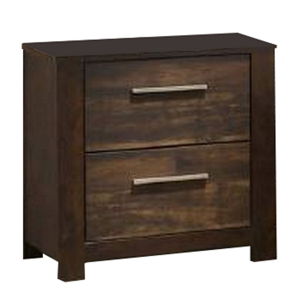 Wooden Nightstand with Two Drawers and Metal Bar Handles Brown By Casagear Home BM232685