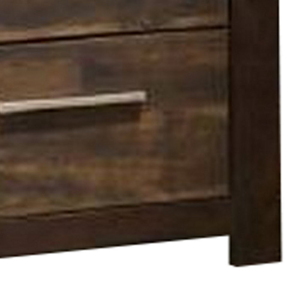 Wooden Nightstand with Two Drawers and Metal Bar Handles, Brown By Casagear Home