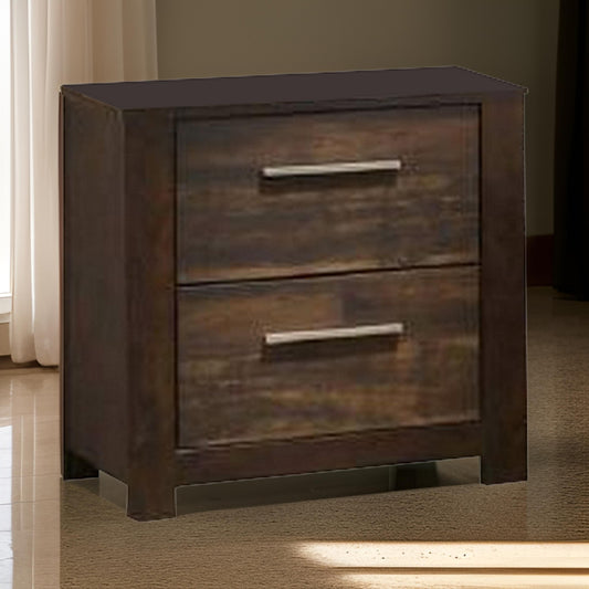Wooden Nightstand with Two Drawers and Metal Bar Handles, Brown By Casagear Home