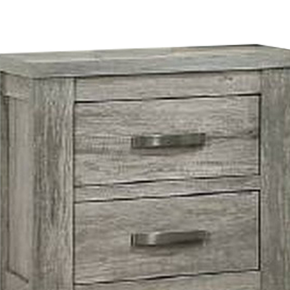 Wooden Nightstand with Two Drawers and Metal Bar Handles, Gray By Casagear Home