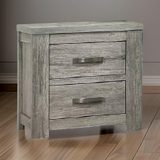 Wooden Nightstand with Two Drawers and Metal Bar Handles, Gray By Casagear Home