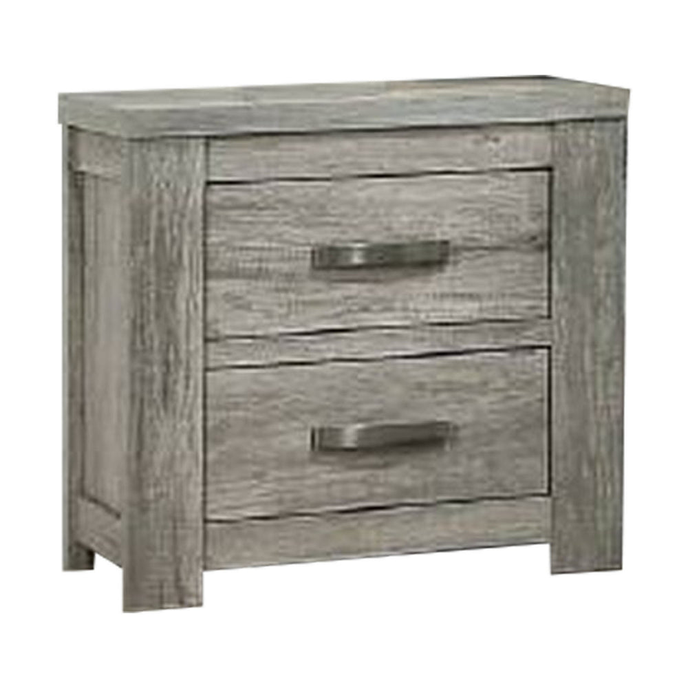 Wooden Nightstand with Two Drawers and Metal Bar Handles, Gray By Casagear Home