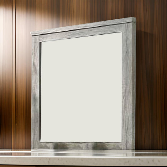 Wall Mirror with Rectangular Frame and Molded Details, Gray By Casagear Home